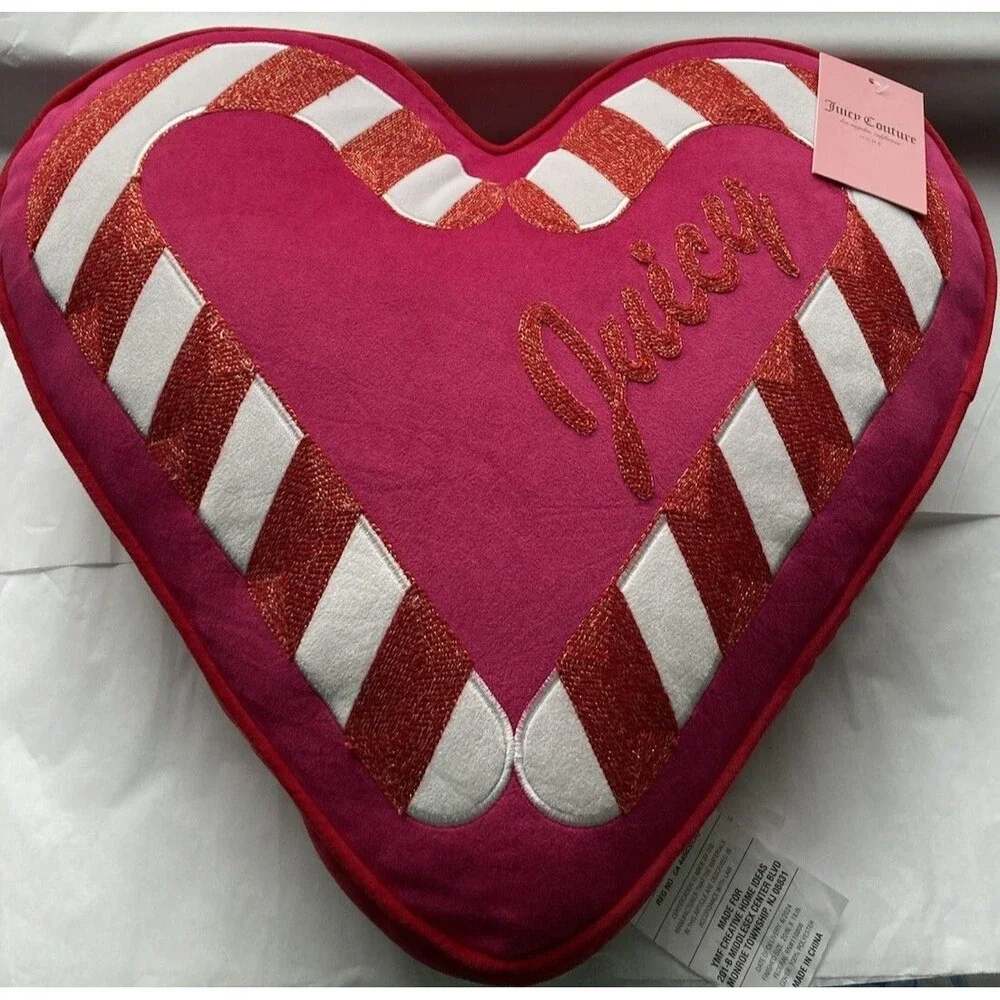Juicy Couture Decorative Pillow Pink Heart 20” X 18” Candy Cane Valentines Xmas